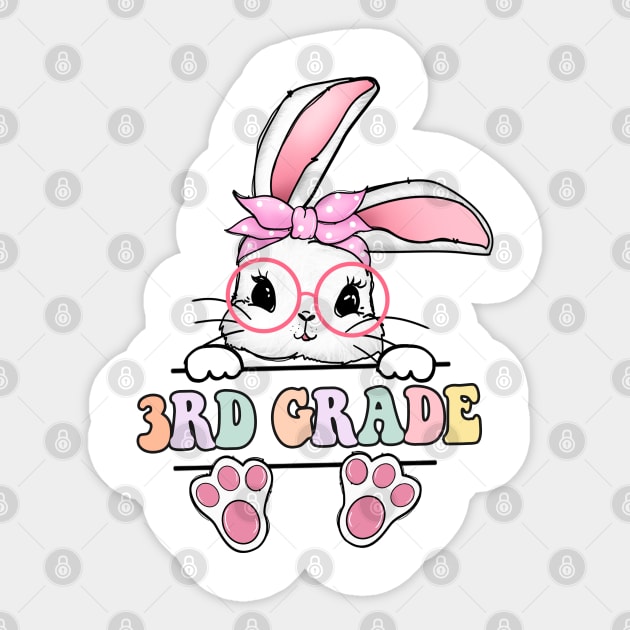 Vintage Happy Easter Bunny 3rd Grade Teacher For Girls Kids Sticker by luxembourgertreatable